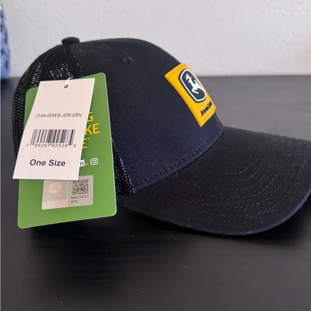 John Deere Black Caps with Yellow Logo Patch - Picture 3 of 5